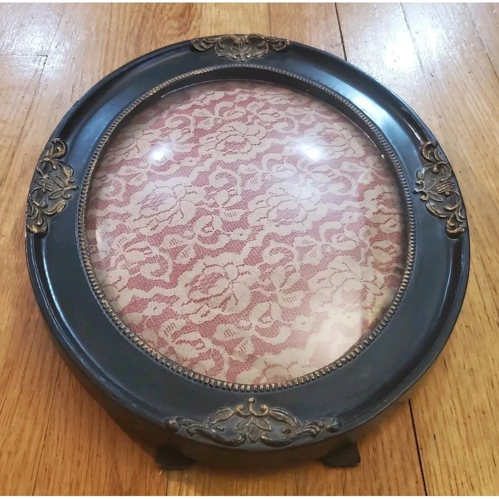 Vintage Black Oval Frame Ornate Filigree Victorian Steampunk 1980s
